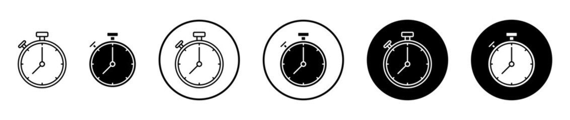 Stopwatch icons set in black filled and stroke line style
