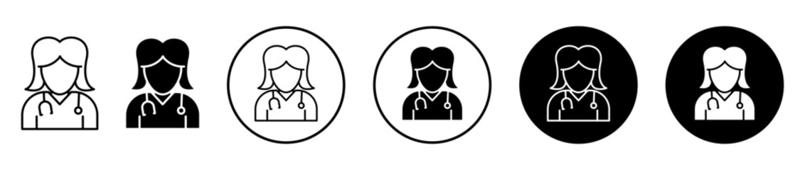 Woman Doctor icons set in black filled and stroke line style