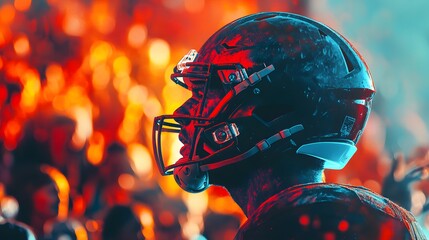Intense Football Player Silhouette Against Crowd Background