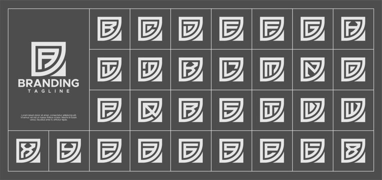 Modern line square monogram letter A-Z logo set