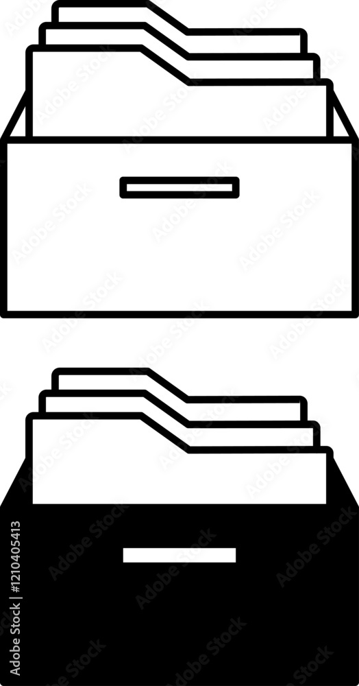 Poster archive icons. black and white vector icon. folders in drawer. document storage. office concept