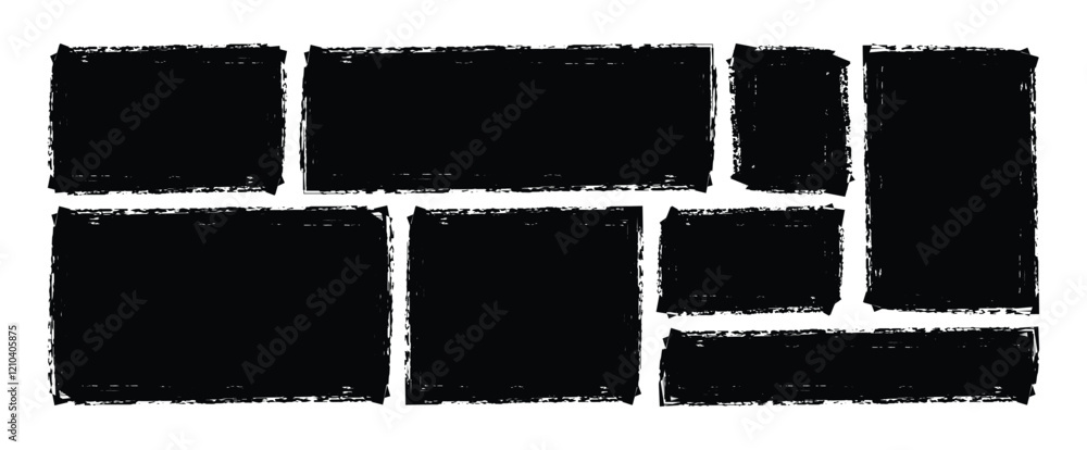 Fototapete box brush frame shape set. text box frame rough grunge square paint shape element. hand drawn crayon