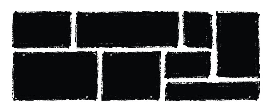 Box brush frame shape set. Text box frame rough grunge square paint shape element. Hand drawn crayon grunge brush rectangle text border. Vector illustration