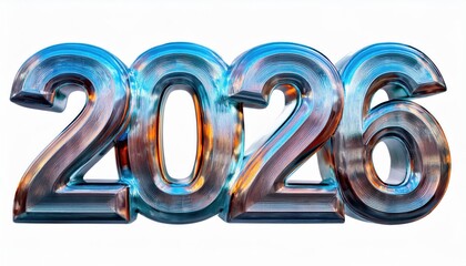 futuristic metallic blue and orange "2026" year design with reflective 3d typography, perfect for new year celebrations and branding visuals