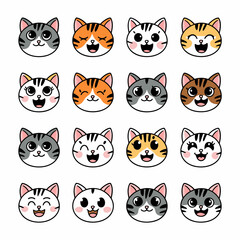 Adorable Cat Face Emoji Set - Cartoon Style