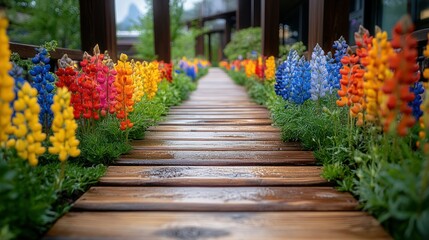 Colorful Lupin Pathway, Rainy Mountain Resort
