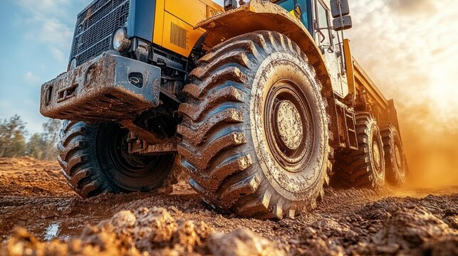 Muddy dumper truck off-road construction site