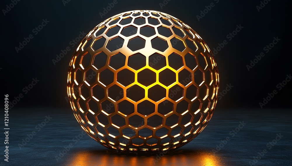 Poster elegant honeycomb sphere with illuminated interior creating a stunning visual effect against dark ba