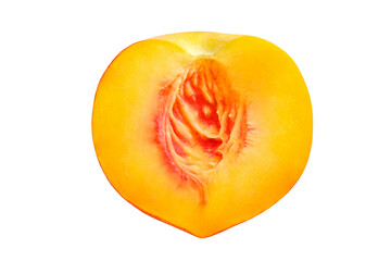peach cut in half without seed isolated on white background with clipping path