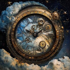 Fototapeta premium Surreal Clockwork Cosmos: A Dreamlike Journey Through Time and Space