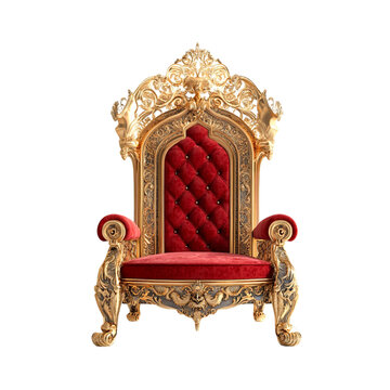 Ornate Gold Throne Red Velvet Seat Royal Furniture