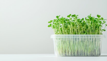 Fototapeta premium A clear plastic container holding native plant seeds for post-fire reforestation displayed on a solid white background, single object