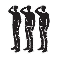 Advanced and professional set of saluting man silhouette digital art crafted for artistic purposes - man saluting vector set - man saluting illustrations set
