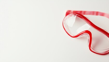 A pair of safety goggles used in wildfire zones with a clear lens and an elastic strap displayed on a solid white background, single object