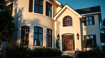 Obraz premium Luxury Home Exterior: Modern Architectural Design, Stunning Facade, and Landscaping
