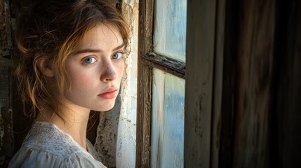 Fototapeta premium Contemplative Beauty by the Window Light