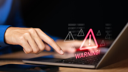 exclamation mark ,alarm ,computer virus detected ,danger warning concept or information error that...