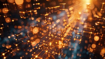 Fototapeta premium Abstract picture micro particle in geometric shape represent data flow. Vivid flowing object with high tech fractal, create digital effect scene perfect for energetic, fantasy wallpaper design. AIG53.