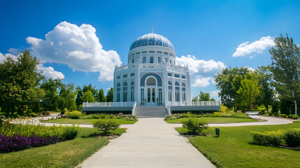 Obraz premium Majestic Dome and White Marble Facade of Historic Garden Mausoleum : Generative AI