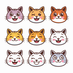 Adorable Cat Face Emoji Set - Cartoon Style