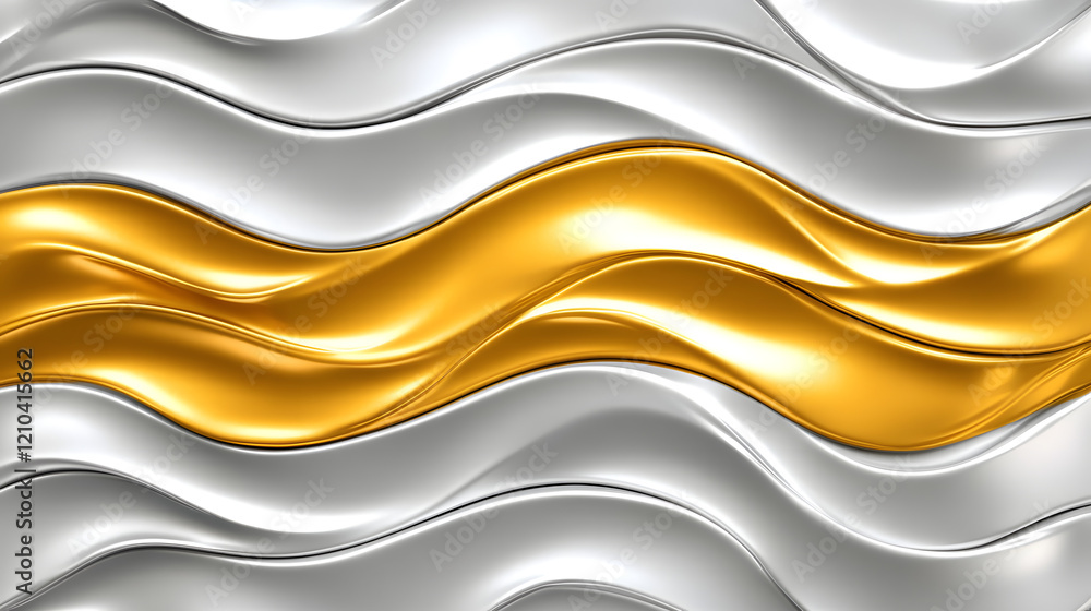 Poster a minimalist abstract background with wavy lines in metallic silver, pale gold, and charcoal gray, c
