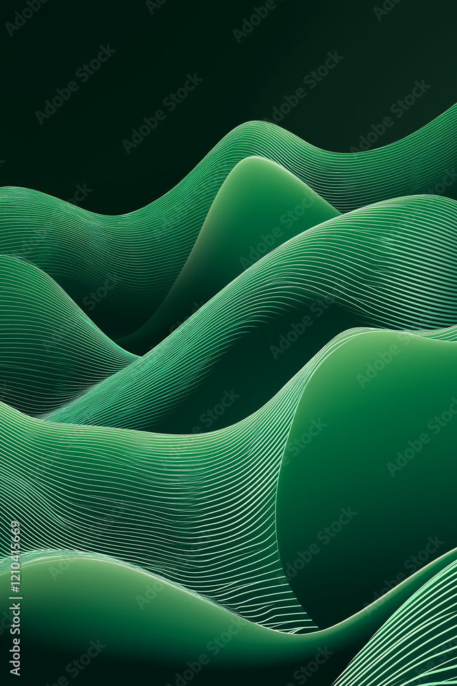 Poster green background with smooth waves and fluid lines, minimalist vector illustration in flat design st