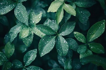 Fototapeta premium Dewdrops on Lush Green Leaves Nature Photography