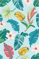 Fototapeta premium Tropical inspired wallpaper with banana leaves