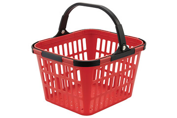 Red Plastic Shopping Basket with Black Handle isolated on transparent background 