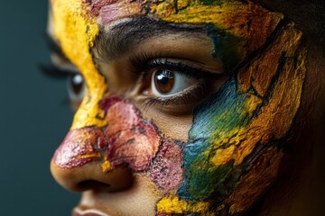 Dynamic, colorful layers representing the individuality of ethnically diverse facial patterns and scars