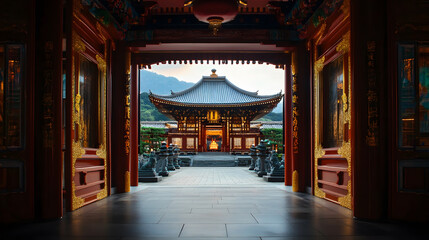 Traditional Asian Temple Architecture in Mountainous Setting for Cultural Exploration : Generative AI