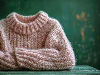 Fototapeta premium Cozy knit sweater display indoor studio fashion product warm atmosphere close-up view comfort concept