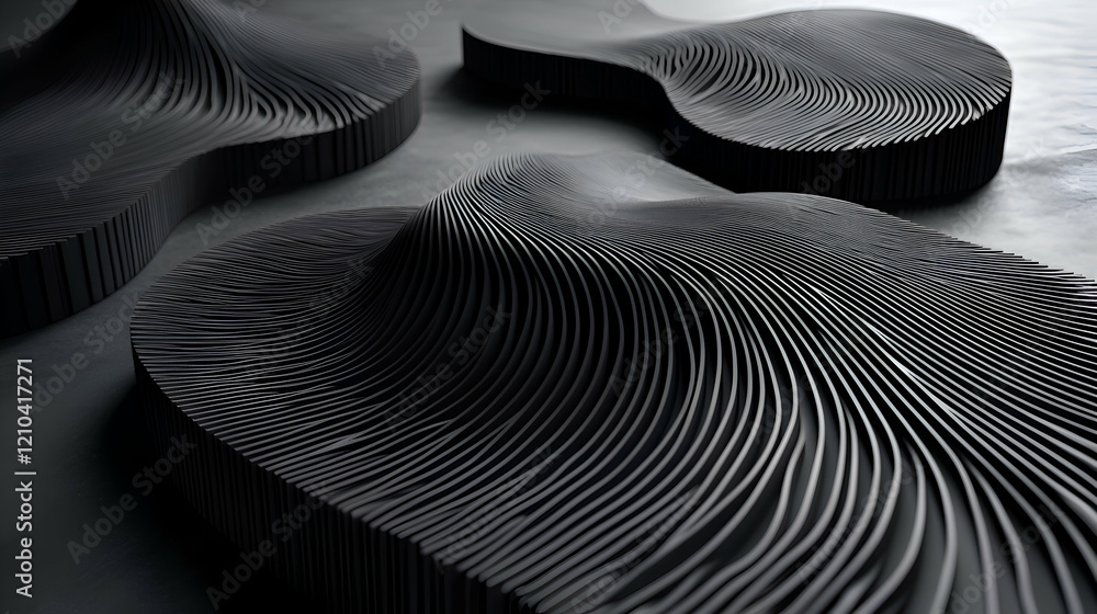 Aufkleber abstract grayscale image showcasing sculpted, wave-like forms with layered, textured surfaces. the i
