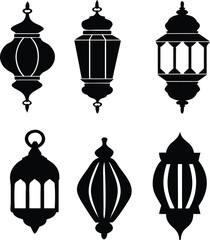 set of silhouette vector icon of Arabic lantern