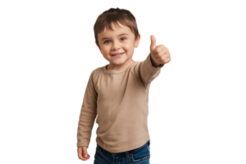 Adorable Toddler Giving Thumbs Up, Happy Child Studio Shot isolated on transparent background 