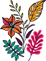 
 Botanic doodle art featuring minimalist Luxury vintage flowers