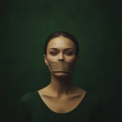 Fototapeta premium Portrait of a Person With Tape on Mouth