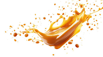 Delicious and sweet caramel splash isolated on transparent background