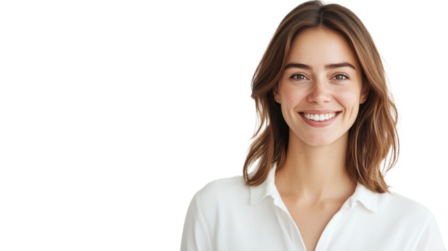 Portrait of a confident businesswoman with a friendly smile and professional appearance isolated on transparent background