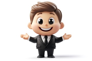 Adorable 3D Cartoon Businessman Welcoming Gesture