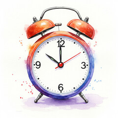 Vibrant Watercolor Painting of a Retro Alarm Clock Showing the Time