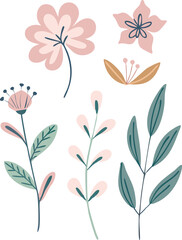 A vector set of minimal botanical doodles flower design