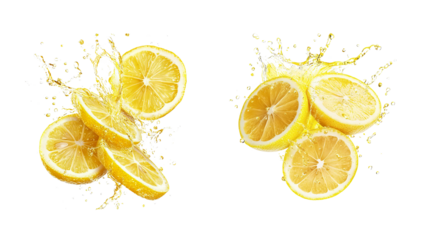 Lemon Splashing on Transparent Background. PNG