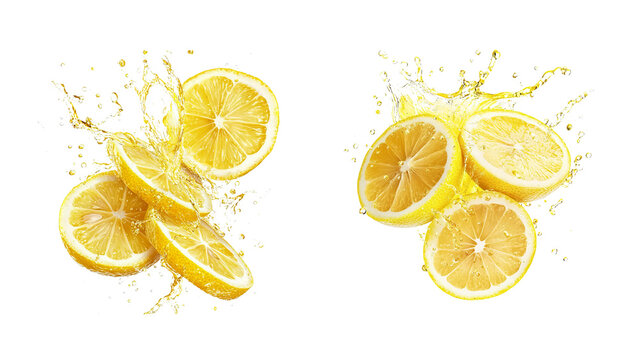 Lemon Splashing on Transparent Background. PNG