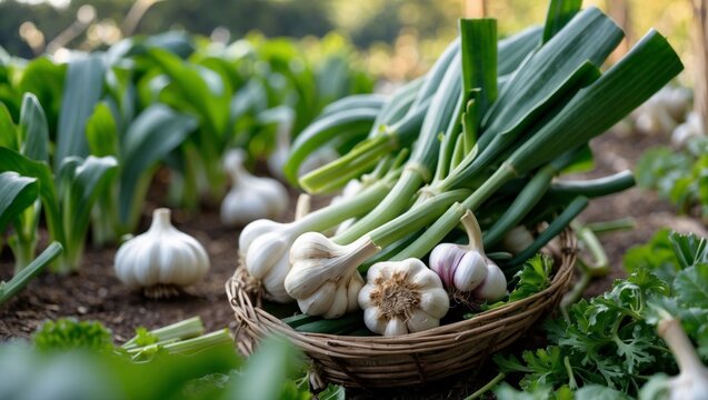 Fresh garlic harvest from organic garden bounty