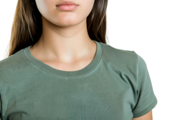 Trendy Young Woman Embracing Plain Green Paint for a Statement Look Isolated on Transparent Background