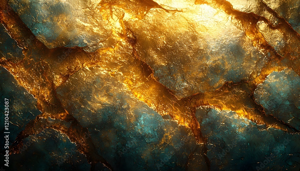 Poster Abstract Fluid Art with Rich Gold and Deep Blue Tones Creating a Mesmerizing Texture Ideal for Backgrounds, Prints, and Digital Designs