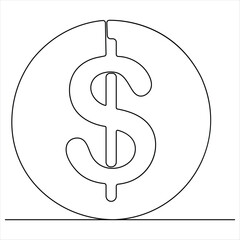 Dollar sign continuous one line art drawing of Money dollar linear symbol sketch vector illustration