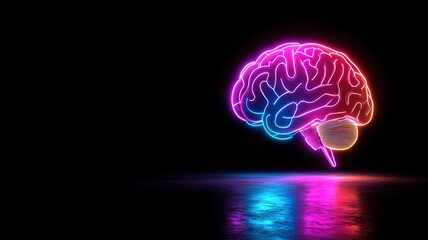 Obraz premium A vibrant neon brain illustration reflecting creativity and intelligence, set against a dark background.