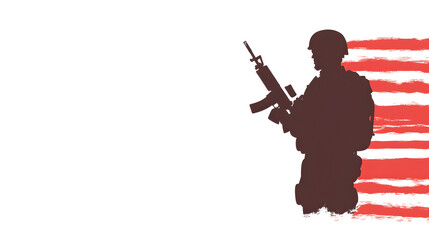 Fototapeta premium An outline of a soldier with a gun and American flag background. Soldier and flag minimalist.
